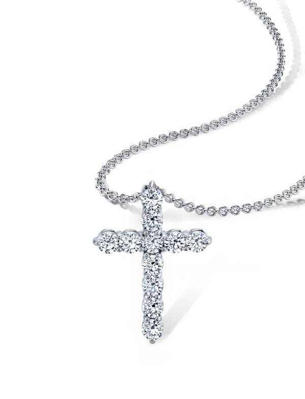 Custom made diamond cross featuring 1.00 carats total weight in diamonds in a platinum setting with a 1.5mm round cable chain adjustable from 16-18