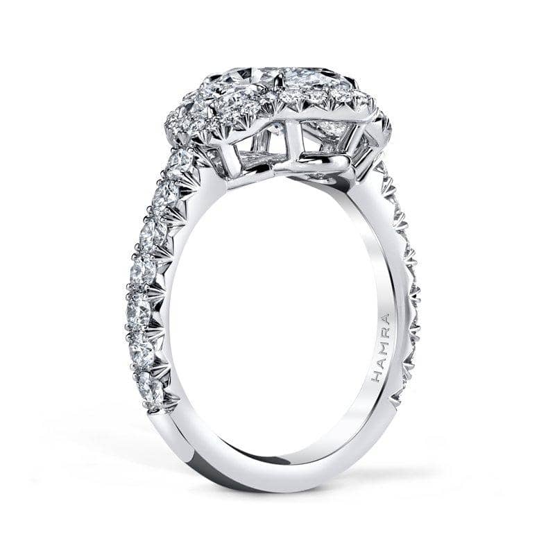 Oval Shaped Diamond Ring with halo and side stones – Hamra Jewelers