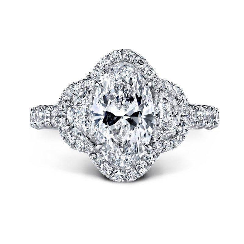 Oval Shaped Diamond Ring with halo and side stones – Hamra Jewelers