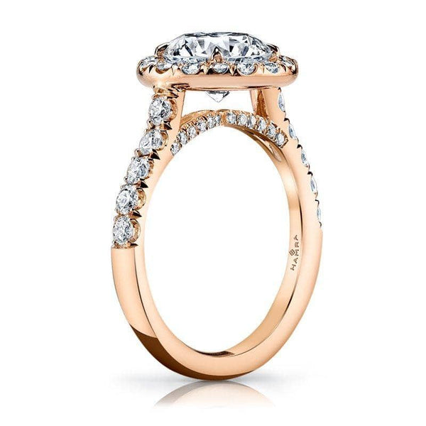 Custom made ring featuring a 2.00 ct round brilliant cut center diamond including .87 carats total weight in accent diamonds set in 18k rose gold.