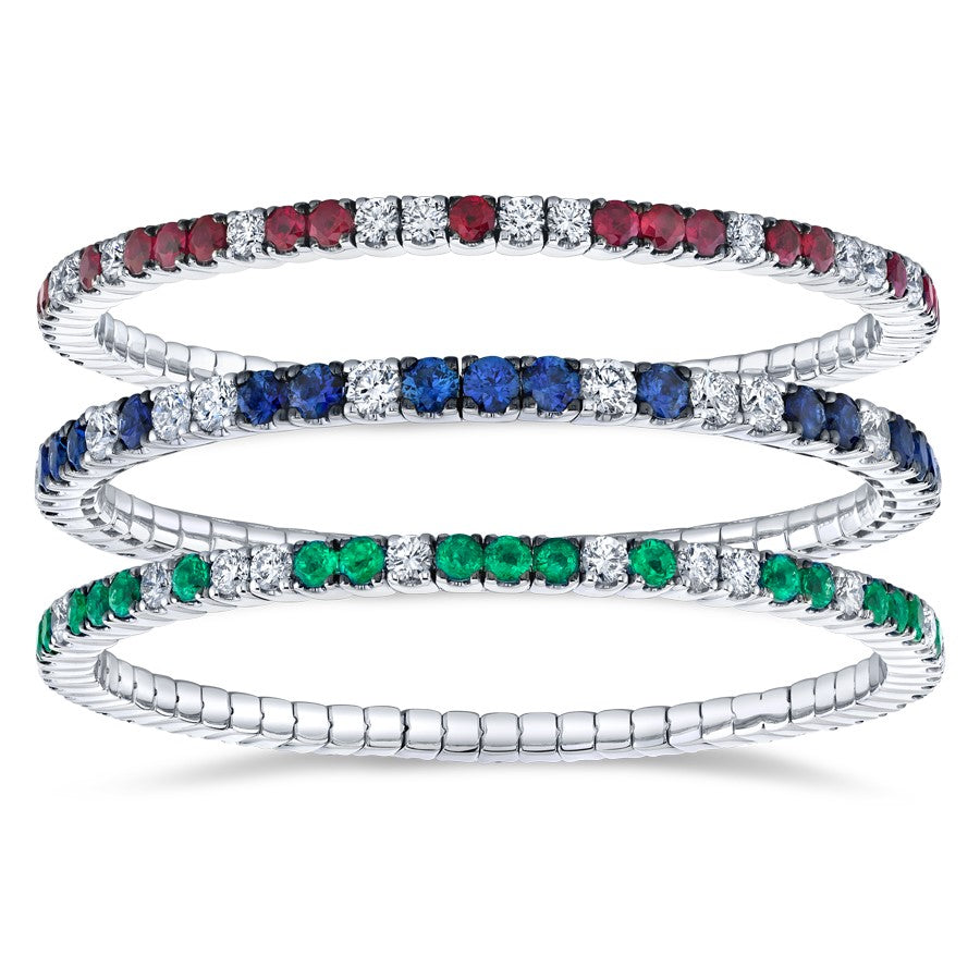 ruby, sapphire emerald and diamond bracelets in white gold