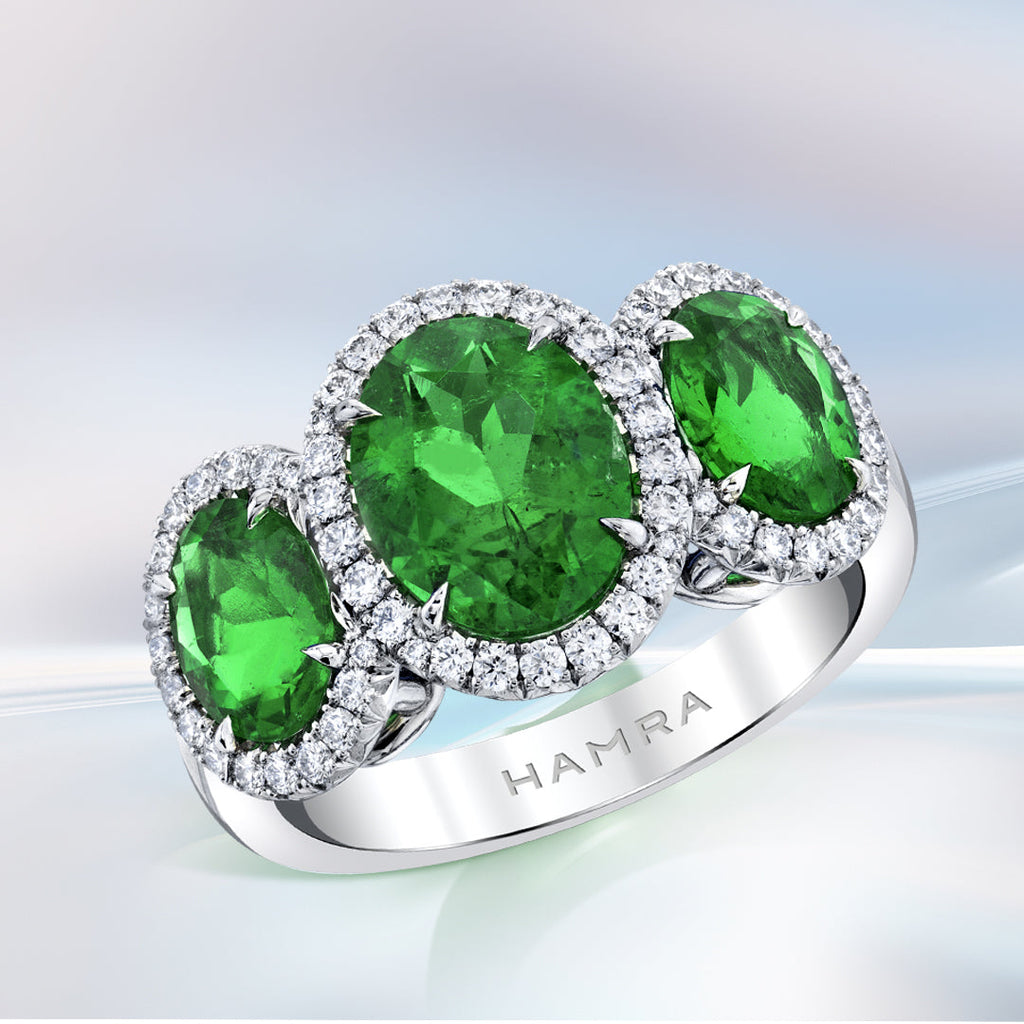 Emerald and Diamond three stone ring