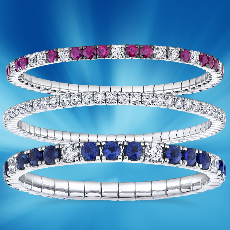 Bracelets with diamonds, rubies and sapphires