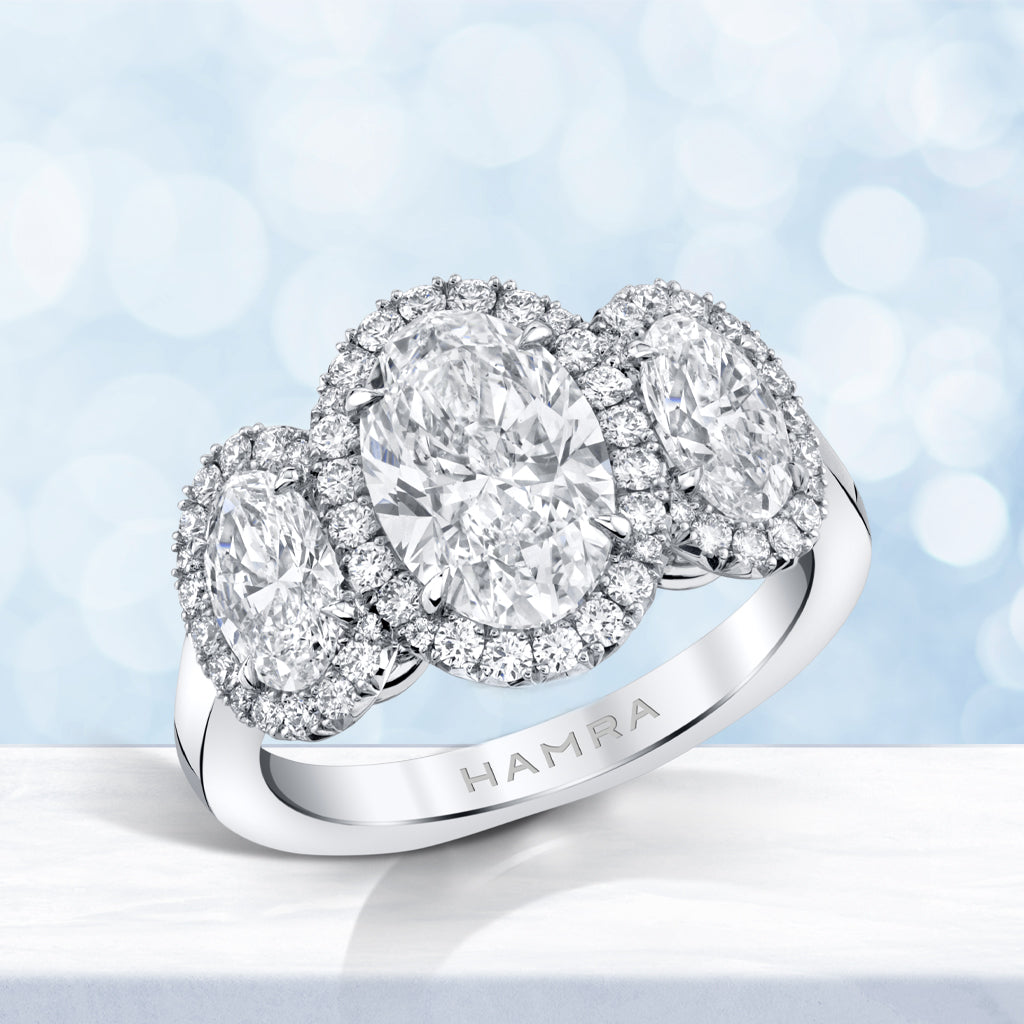 three stone oval shaped diamond ring