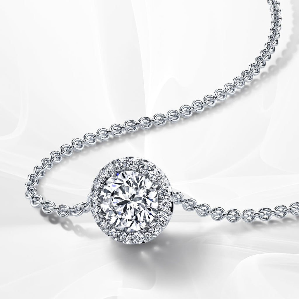 Diamond necklace with diamond halo