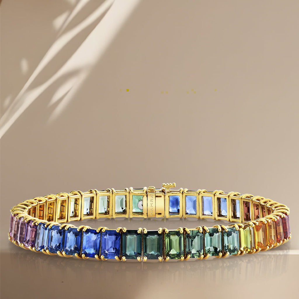 Multicolored sapphire bracelet in yellow gold.
