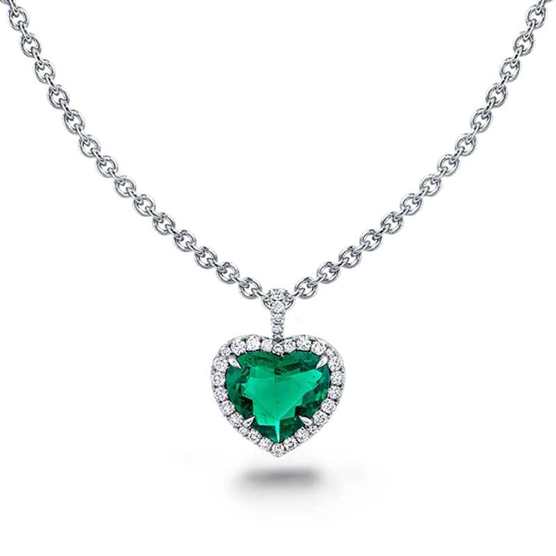 Heart Shaped Emerald Diamond Necklace – Hamra Jewelers