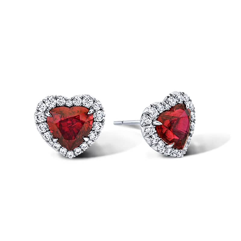 Ruby & Diamond Heart Earrings