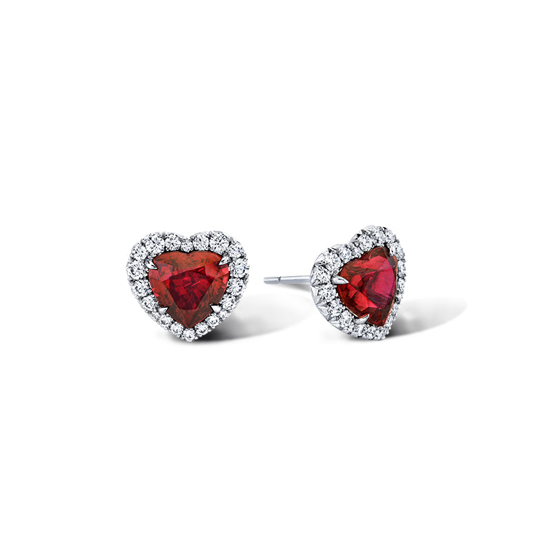 Ruby & Diamond Heart Earrings