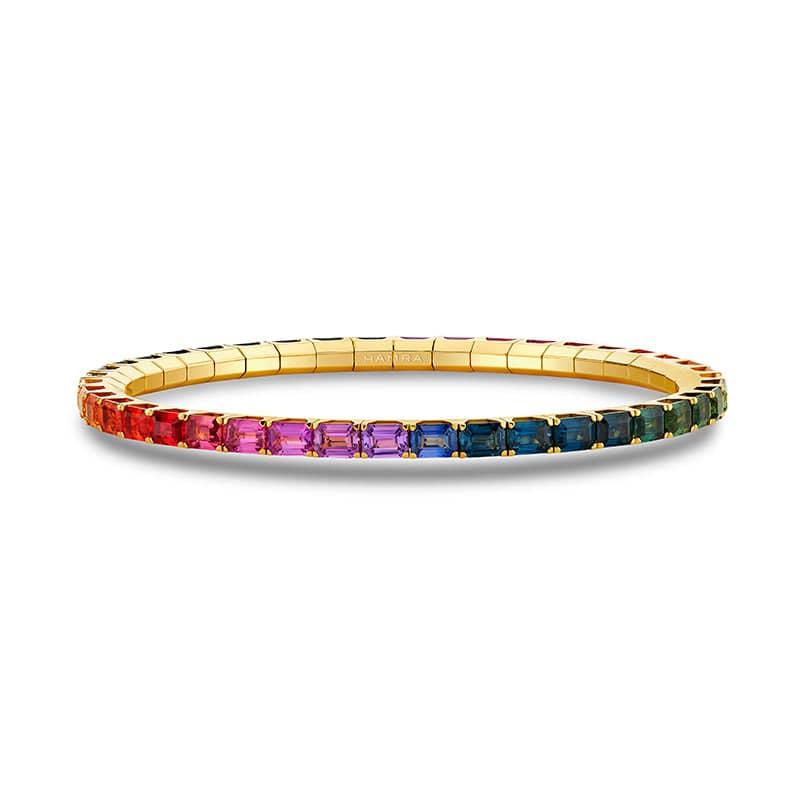 14kt gold deco rainbow sapphire bracelet | Luna Skye