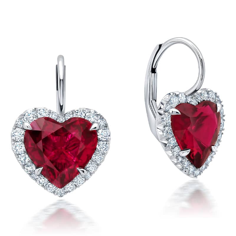 Ruby & Diamond Heart Earrings