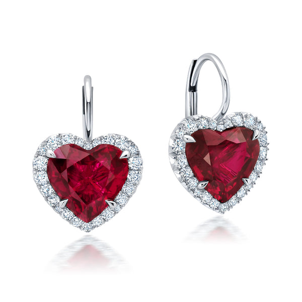 Ruby & Diamond Heart Earrings