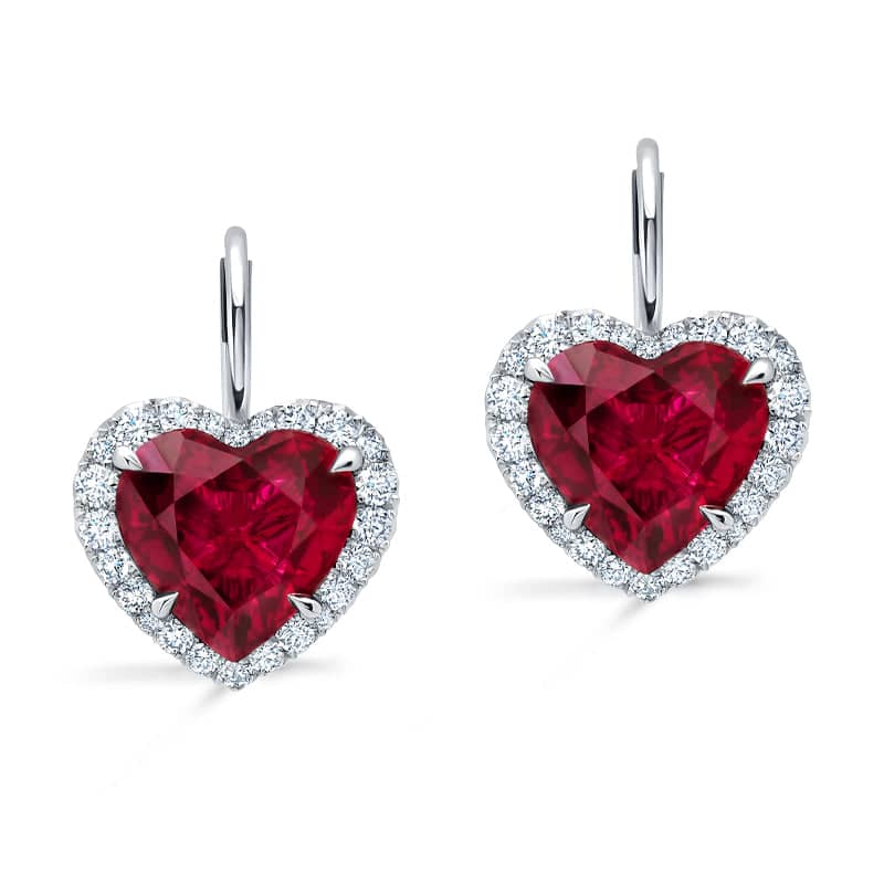 Ruby & Diamond Heart Earrings