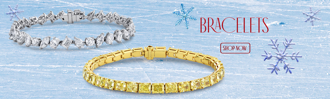 Diamond and gemstone bracelets at Hamra Jewelers. Holiday image featuring two diamond bracelets