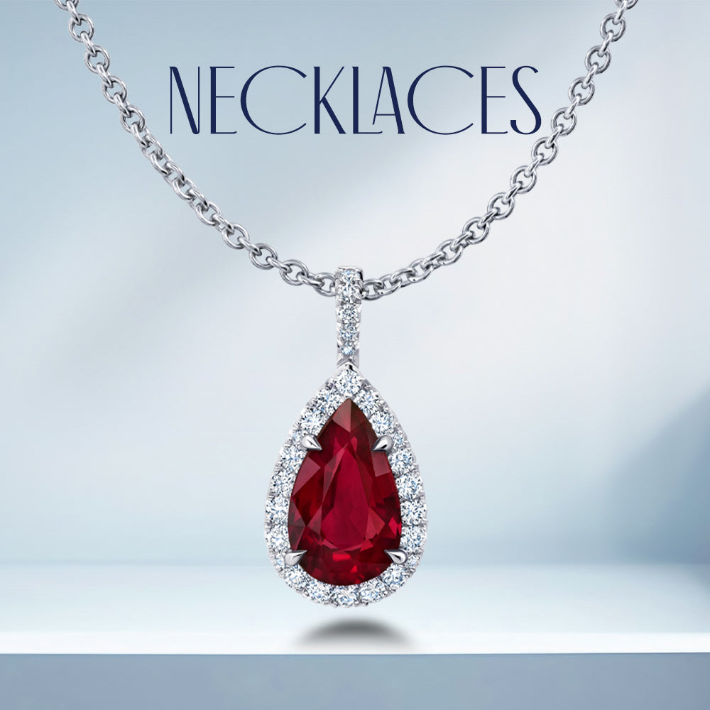 RUBY NECKLACE WITH DIAMOND HALO