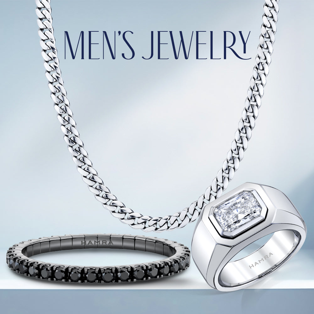 MENS NECKLACE, DIAMOND RING AND BLACK DIAMOND BRACELET