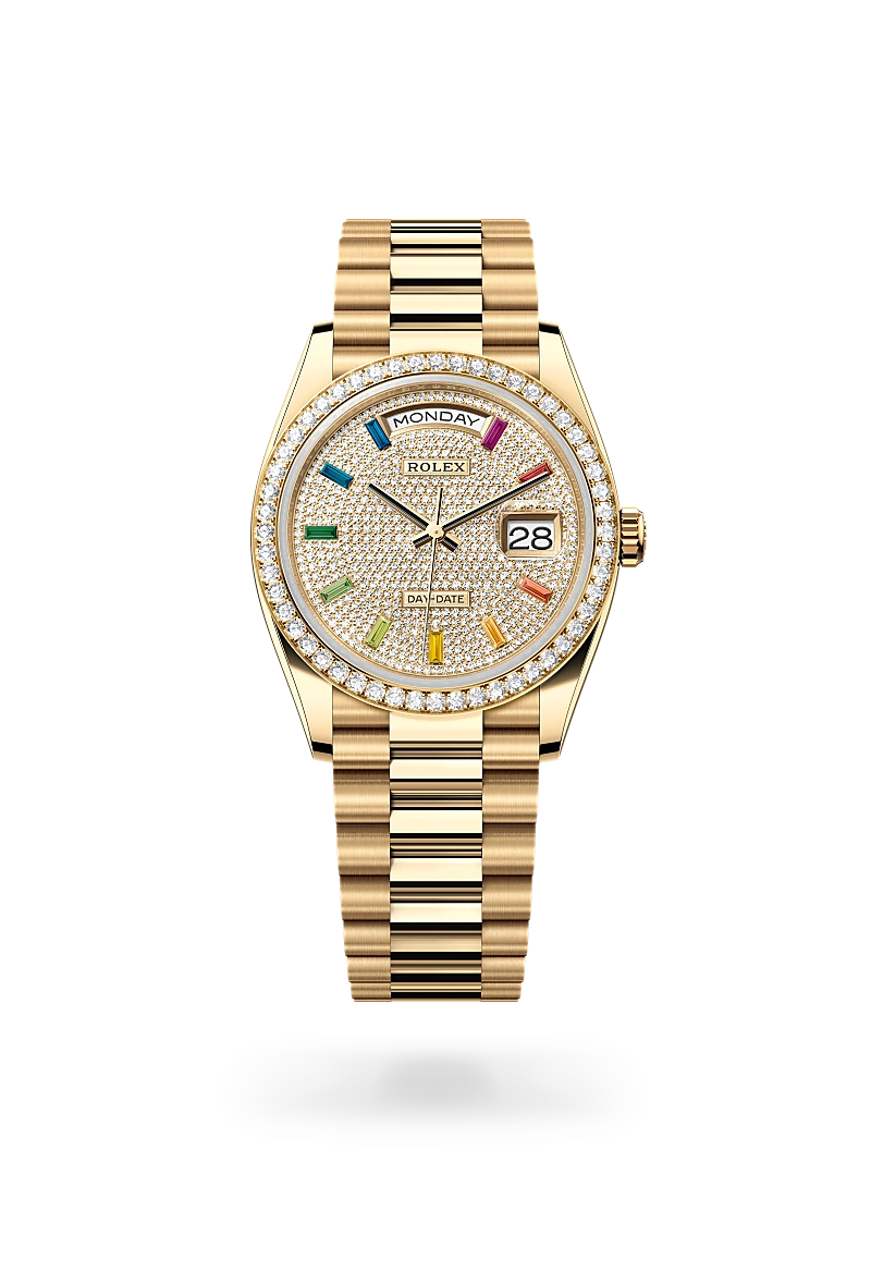 Rolex Day-Date 36 in Oyster, 36 mm, yellow gold and diamonds