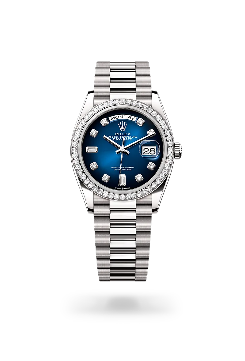 Rolex Day-Date 36 in Oyster, 36 mm, white gold and diamonds