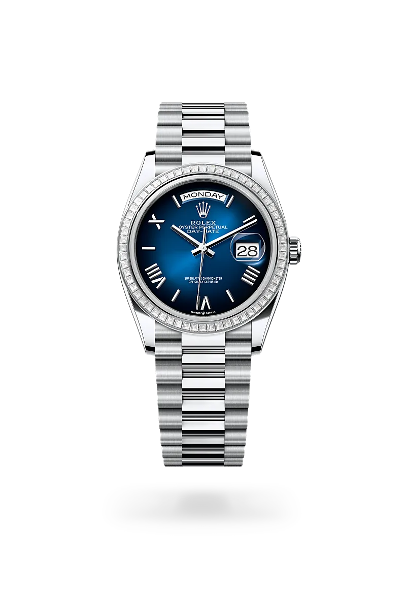 Rolex Day-Date 36 in Oyster, 36 mm, platinum and diamonds