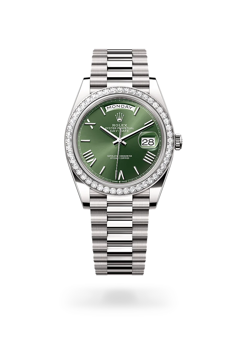 Rolex Day-Date 40 in Oyster, 40 mm, white gold and diamonds
