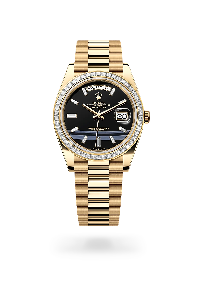 Rolex Day-Date 40 in Oyster, 40 mm, yellow gold and diamonds