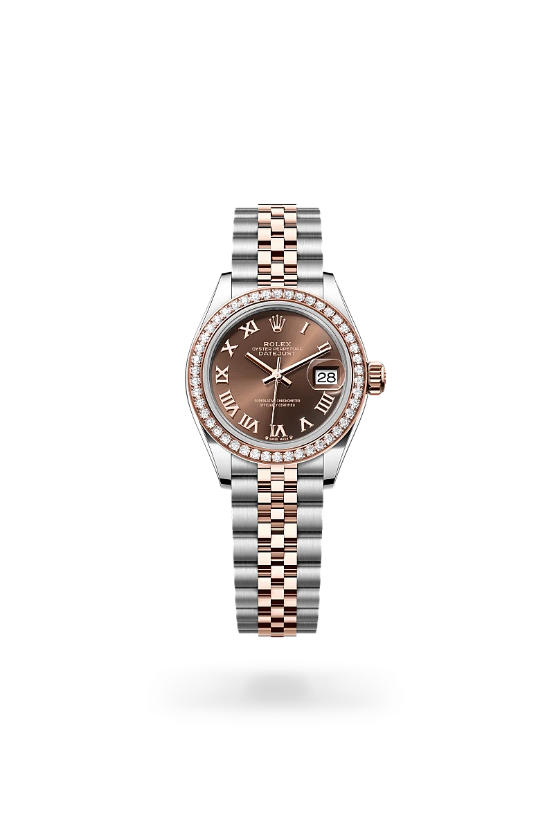 Rolex Lady-Datejust in Oyster, 28 mm, Oystersteel, Everose gold and diamonds