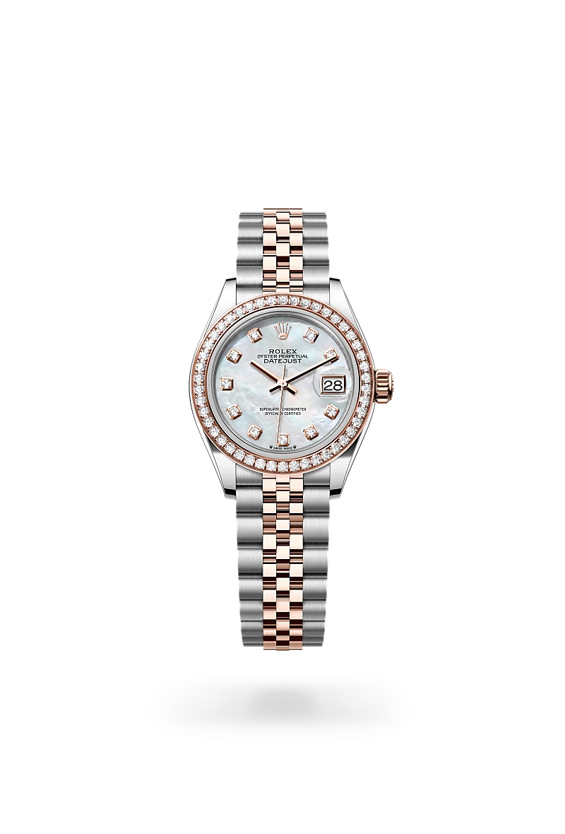 Rolex Lady-Datejust in Oyster, 28 mm, Oystersteel, Everose gold and diamonds
