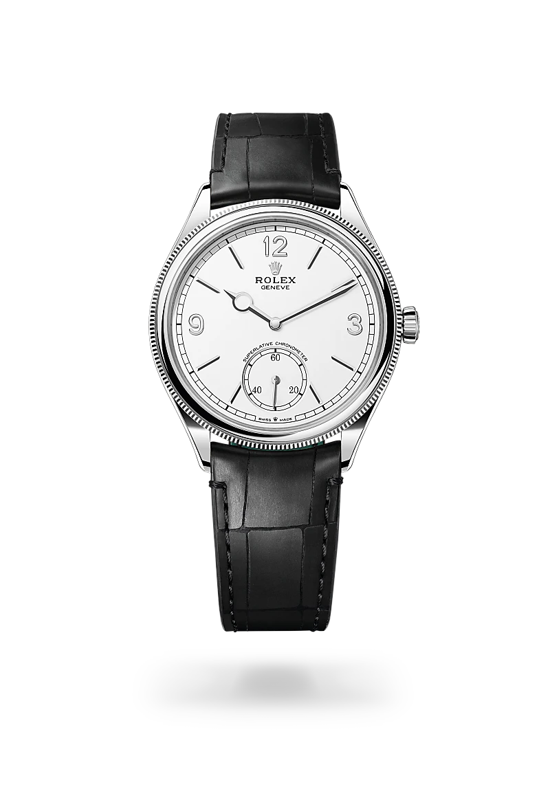 Rolex 1908 in 39 mm, 18 kt white gold, polished finish