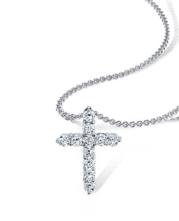 Custom made diamond cross featuring 1.91 carats total weight in diamonds in a platinum setting with a 1.8mm round cable chain adjustable from 16-18