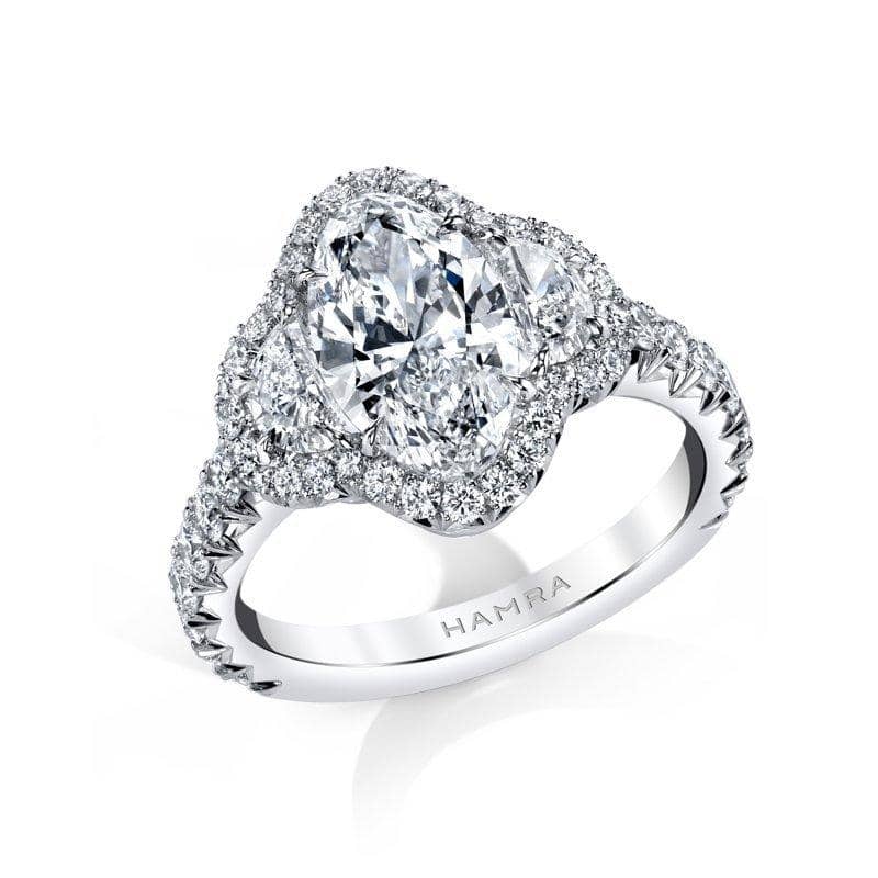 Oval Shaped Diamond Ring with halo and side stones – Hamra Jewelers