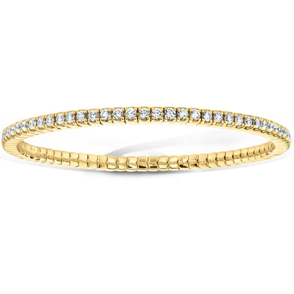 Hand crafted eternity bracelet featuring 3.00 carats total weight in round brilliant cut diamonds set in 18k yellow gold.