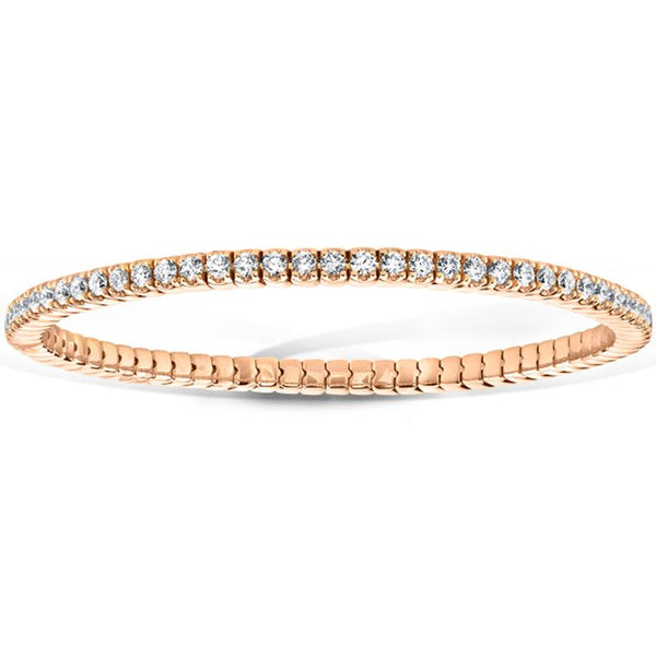Hand crafted eternity bracelet featuring 3.00 carats total weight in round brilliant cut diamonds set in 18k rose gold.