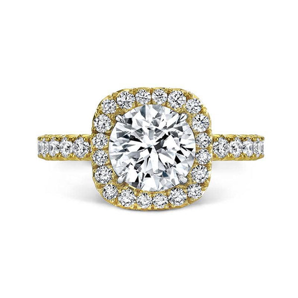 Custom handcrafted ring featuring a 1.73 carat round brilliant cut diamond center with 1.07 carats total weight in round brilliant cut accent diamonds set in 18k yellow gold.