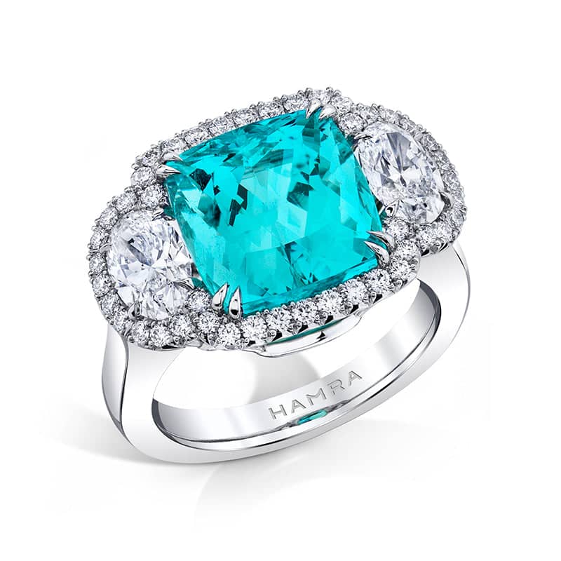 Paraiba Type Tourmaline & Diamond Ring