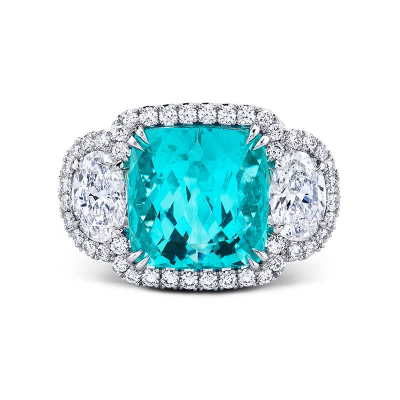 Paraiba Type Tourmaline & Diamond Ring