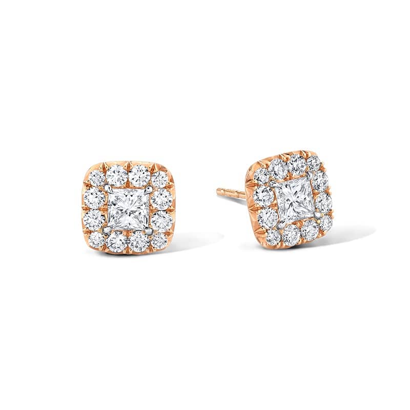 Princess Cut Diamond Halo Earrings