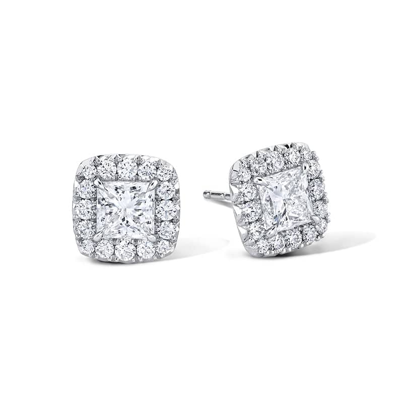 Princess Cut Diamond Halo Earrings