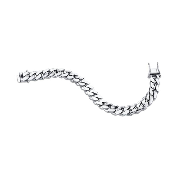 Men's 9mm curb link bracelet in platinum.