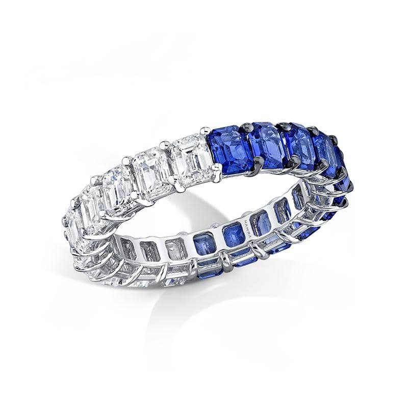 Emerald Cut Diamond & Sapphire Eternity Band – Hamra Jewelers