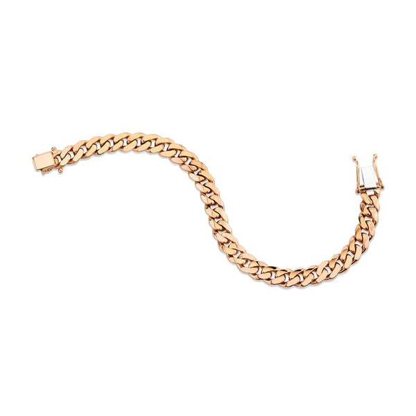 Men's 9mm curb link bracelet in 18k rose gold.