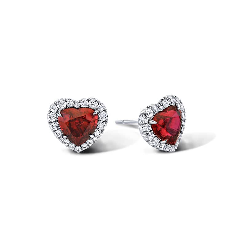 Ruby & Diamond Heart Earrings