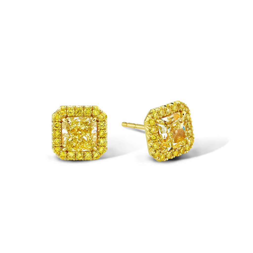 Radiant Cut Yellow Diamond Earrings