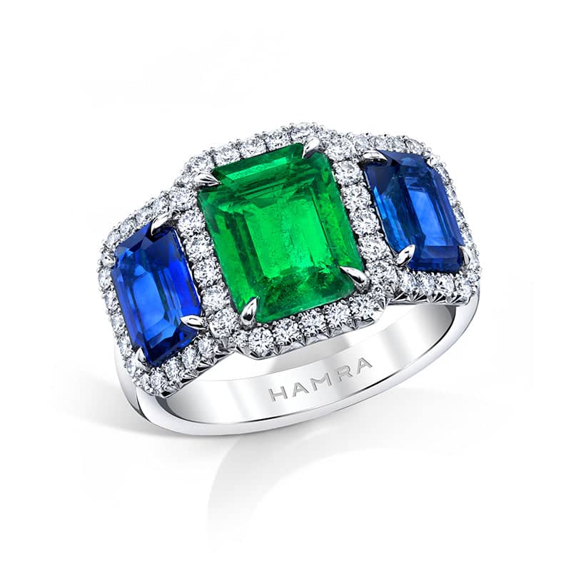 Diamond emerald and sapphire ring Clearance