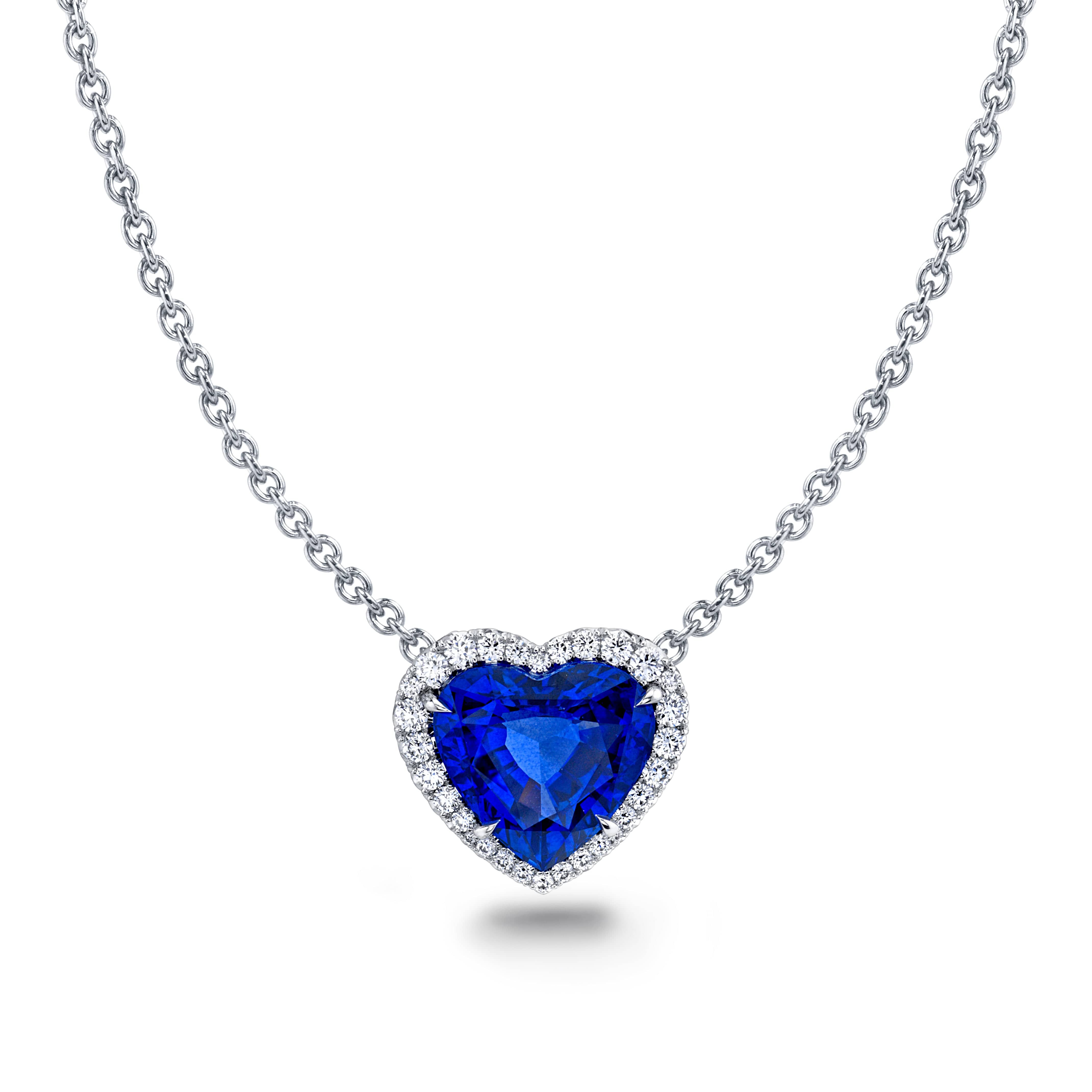 lab-grown-diamond-natural-blue  Diamond Saphire Heart Pendant .25TDW .75KTS 18KT main image 1