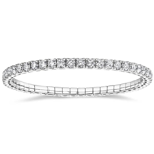 Hand crafted eternity bracelet featuring 8.50 carats total weight in round brilliant cut diamonds set in 18k white gold.
