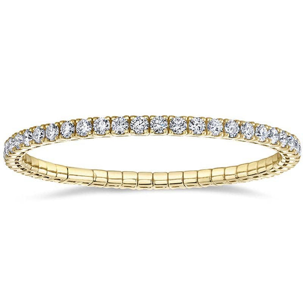 Hand crafted eternity bracelet featuring 8.50 carats total weight in round brilliant cut diamonds set in 18k yellow gold.
