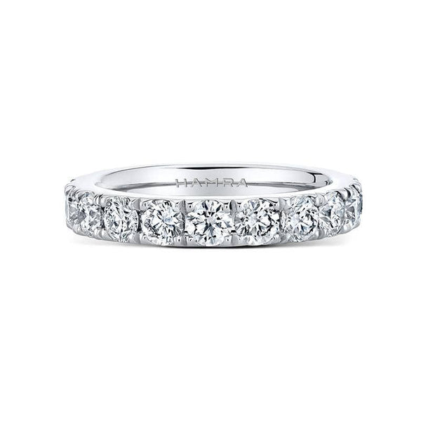 Custom made eternity band featuring 2.50 carats total weight in round brilliant cut diamonds set in platinum.