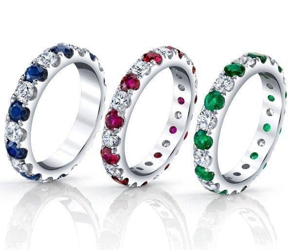 Eternity Bands with diamonds, sapphires, rubies and emeralds.