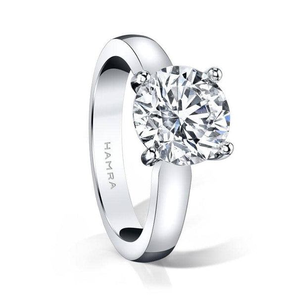 Solitaire ring featuring a 3.00 carat round brilliant cut diamond set in platinum.