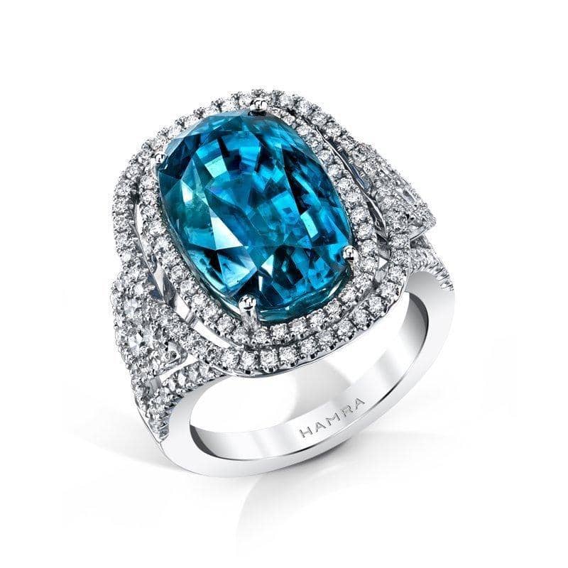 Blue Zircon & Diamond Ring